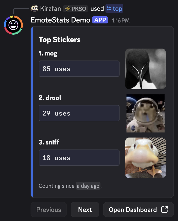 /top type:stickers command result
