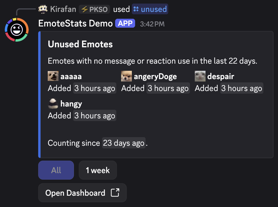 /unused command result listing emotes with no message or reaction use